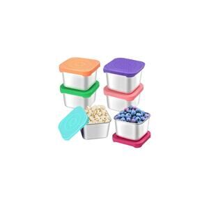 6Pack 6oz Stainless Steel Snack Containers Leak Proof Metal Silicone Lids S8